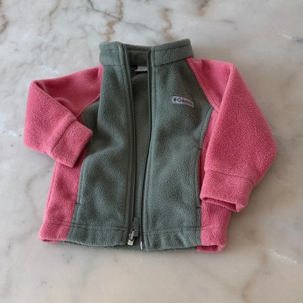 Columbia Baby Girls' Benton Springs Fleece Zip Jacket in Pink Green 6-12 Months - Picture 10 of 12